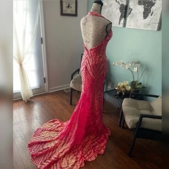 NWT Jovani sequin pink prom dress with detachable overskirt